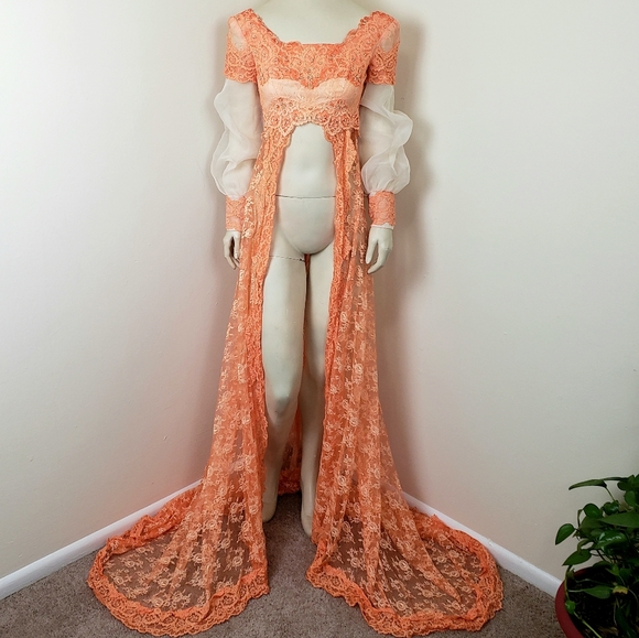 Vintage 60s Reworked Festival Renaissance Lace Maxi Wedding Dress - XXS - Picture 11 of 11
